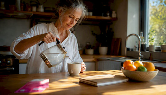Woman over 50 preparing morning tea ritual