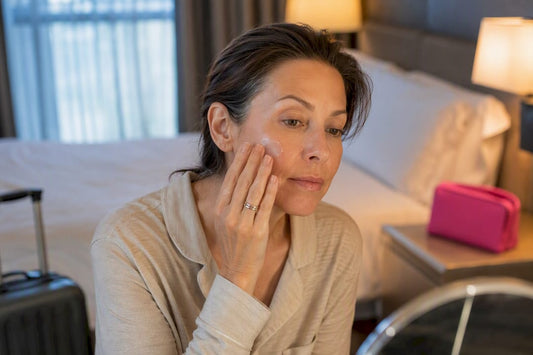 Woman applying balm to dry cheek