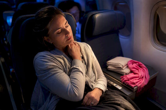 Woman resting during overnight flight