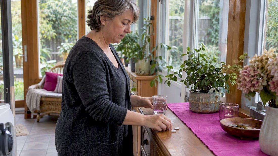 Woman preparing a careful supplement routine