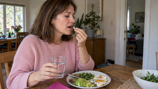 Woman taking a capsule with a meal