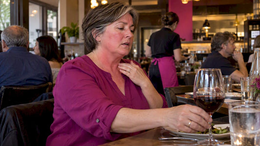 Woman setting down wine during a hot flash